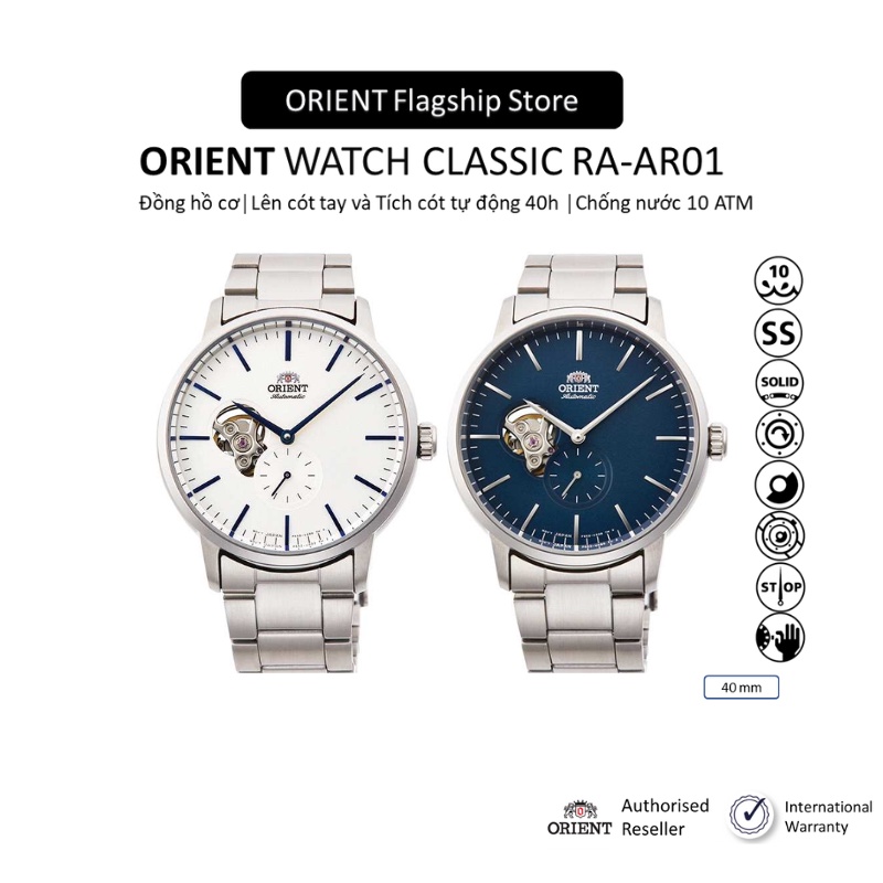 Đồng hồ nam Orient Classic Watch RA-AR010 máy lộ cơ automatic mặt kính cường lực chống nước dây thép đeo tay chính hãng