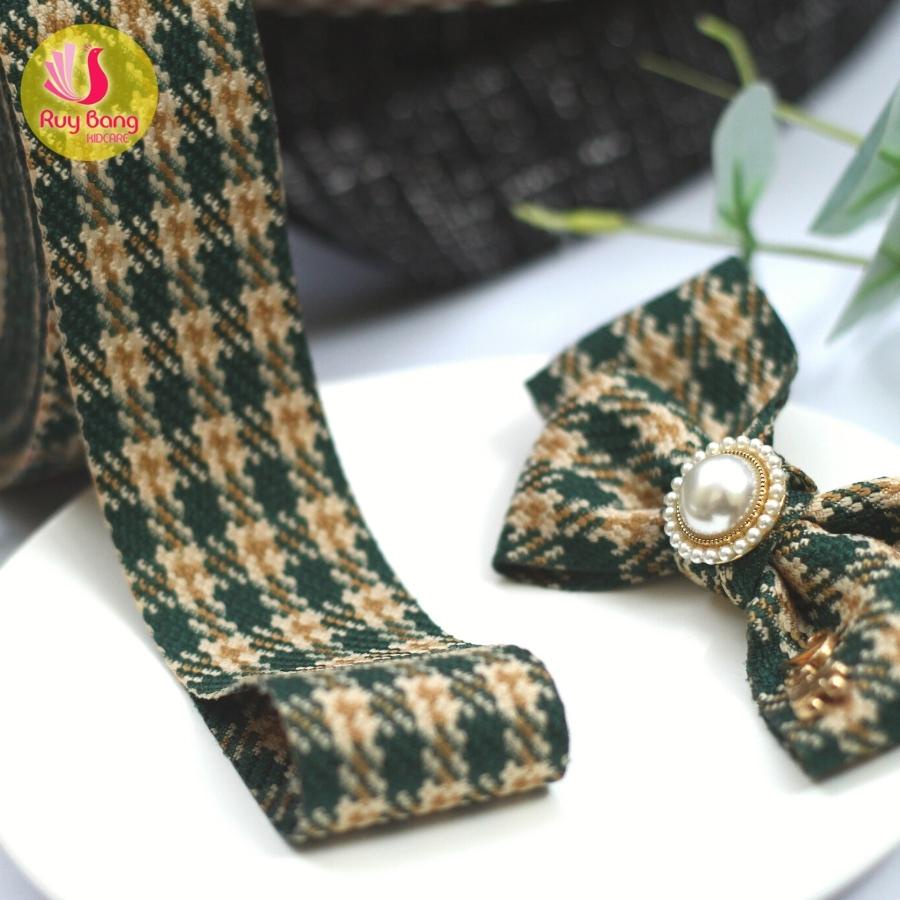 Ruy băng kẻ dạ tweed cao cấp dùng làm nơ kẹp tóc, phụ kiện may mặc