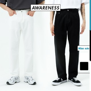 Quần jean nam trắng đen baggy ống suông rộng chất denim dày dặn phong cách Hàn Quốc J20 - jean baggy AWARENESS