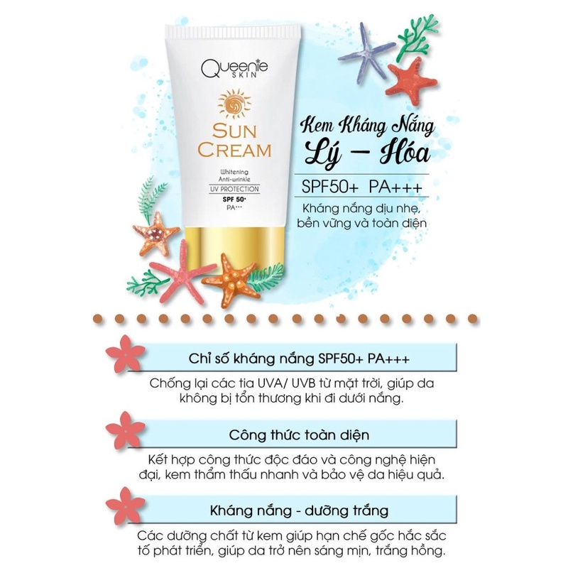 Kem Chống Nắng Queenie Skin SPF 50++  Chính Hãng  Kem Khánh Nắng Lý Hoá