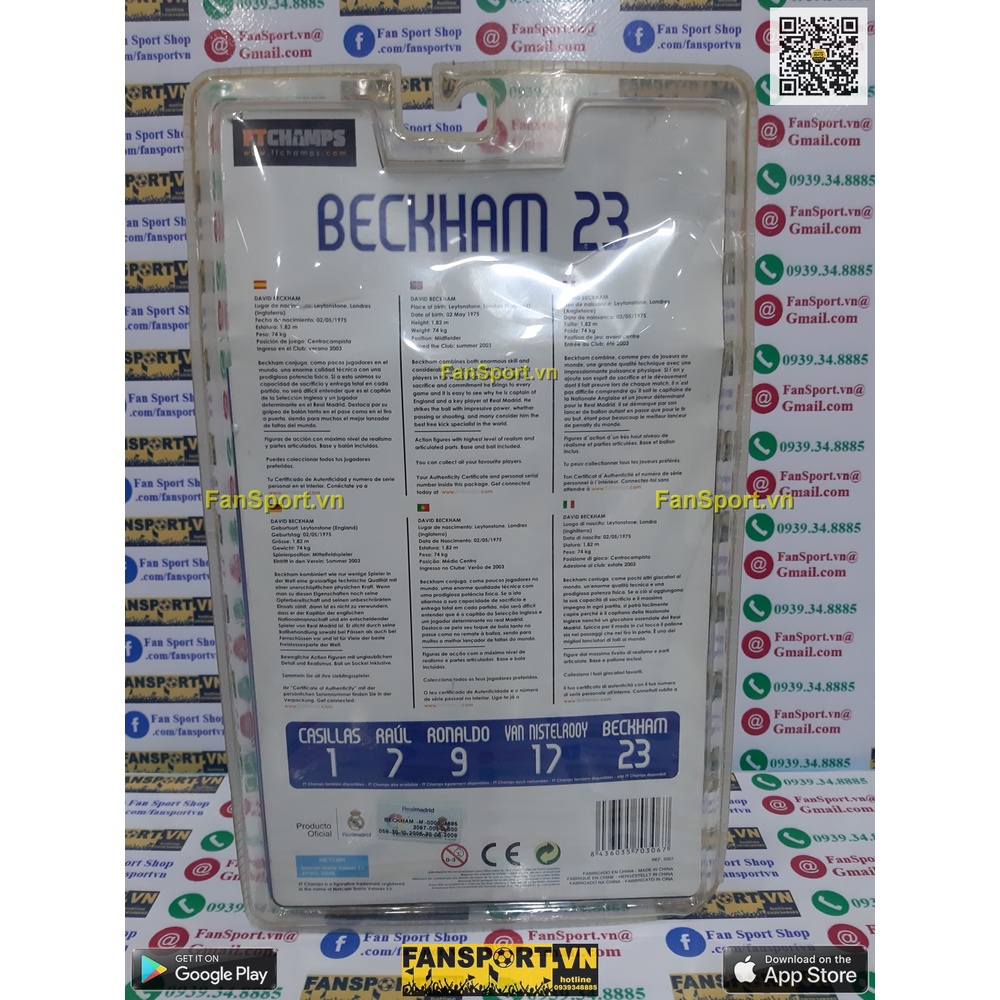 Tượng cầu thủ bóng đá David Beckham 23 Real Madrid 2006 2007 home white FT Champs figure