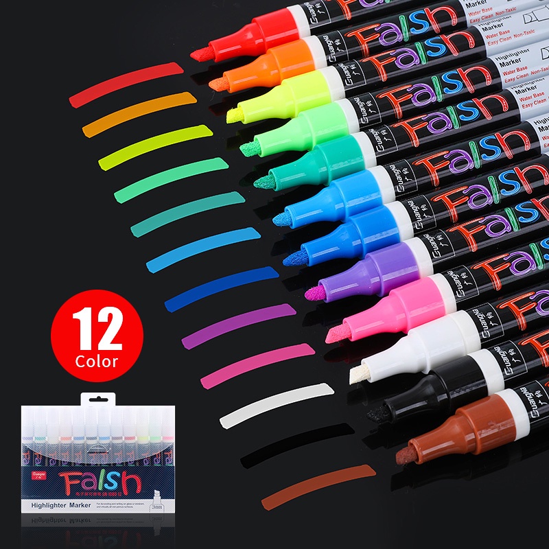 Bộ 12 Bút Lông Viết Bảng / Kính Cửa Sổ Có Đèn LED Nhiều Màu Có Thể Xóa Được 8 Màu