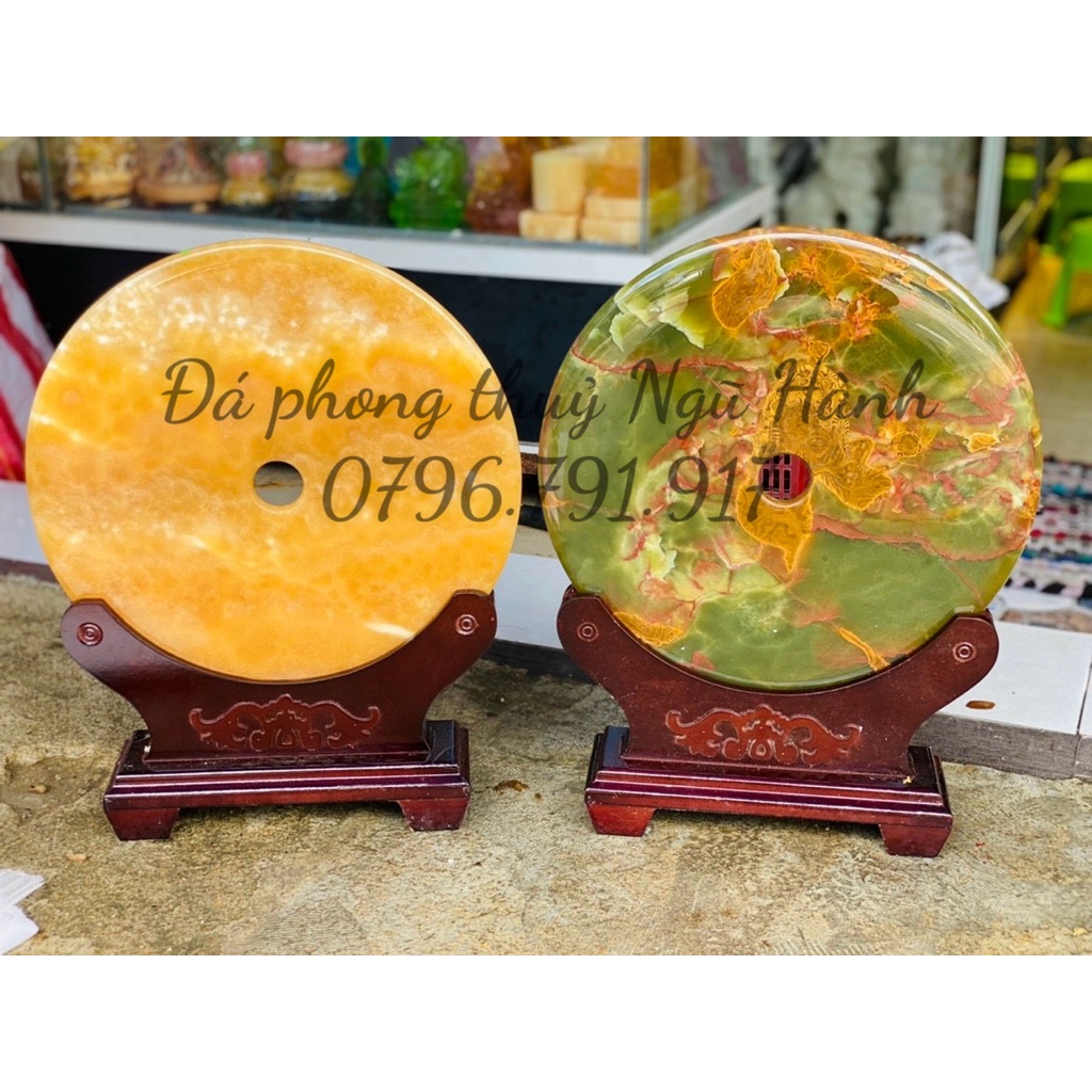 Đồng điếu phong thủy, đồng điếu đá ngọc hoàng long, đá pakistan - Đường Kính 30cm