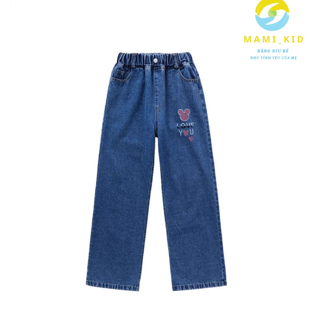 Quần Jean Bé Gái Dáng Xuông Ống Rộng Phong Cách Hàn Quốc, Dáng đẹp, Chất mềm, Dày Dặn, Co Giãn tốt shop Mamikid