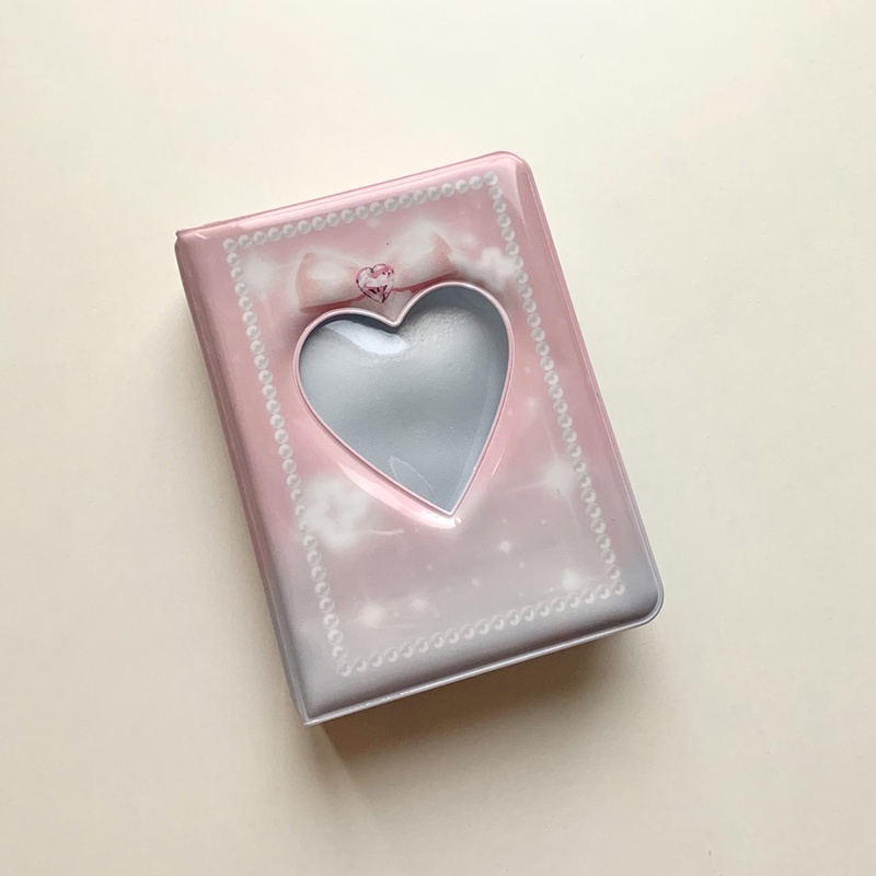 Giá Đỡ Album Ảnh 3 Inch 40 Ngăn Họa Tiết Trái Tim Ren Hồng