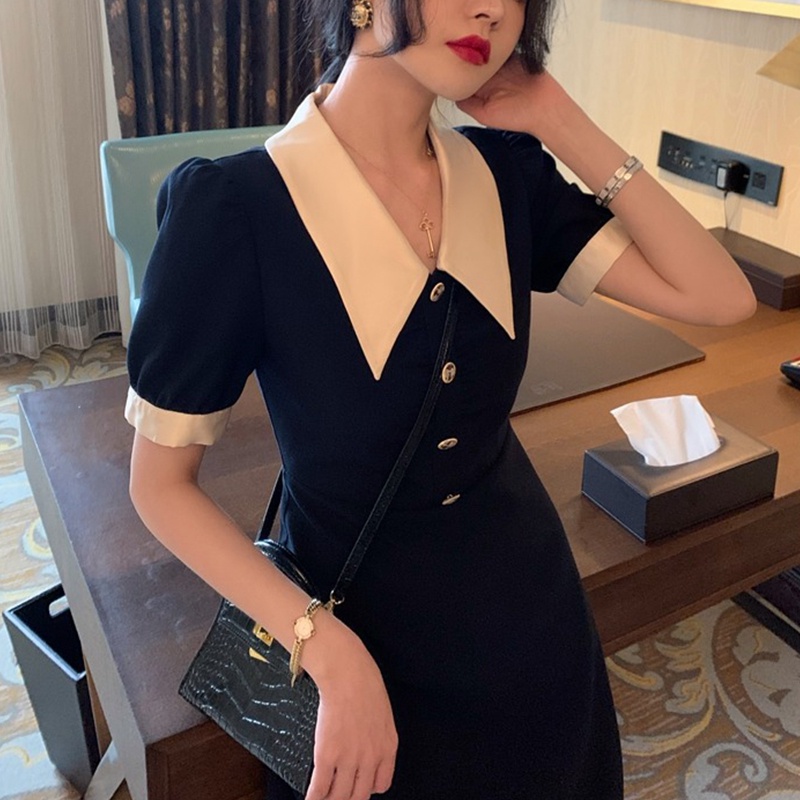 Đầm Tay Ngắn Cổ Búp Bê Dáng Ôm Phong Cách Hepburn Cổ Điển Thời Trang Mùa Hè Chất Lượng Cao Cho Nữ