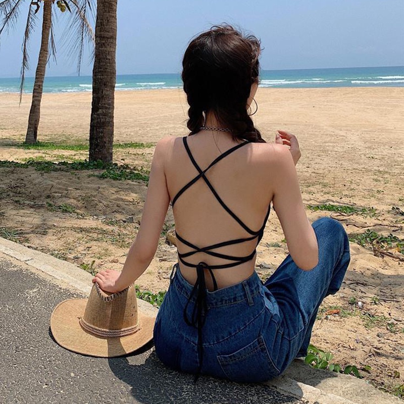 Áo Tank Top Hai Dây Màu Sắc Trơn Phong Cách Hàn Quốc Cho Nữ