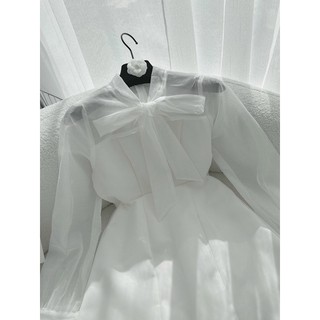 Đầm trắng phối nơ tiểu thư - Chitchitstore