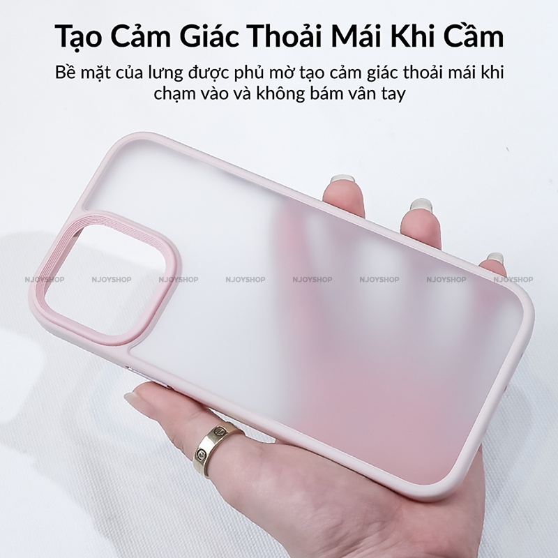 Ốp Lưng Nhám Chống Vân Tay Nút Bấm Kim Loại Viền Màu Cho Điện Thoại IP11/12/13/14 Pro Max Likgus Njoyshop