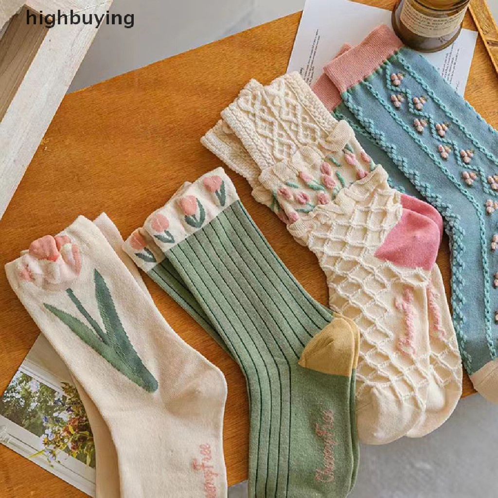 Đôi Tất Cotton Trang Trí Hoa Phong Cách Hàn Quốc Cho Nữ