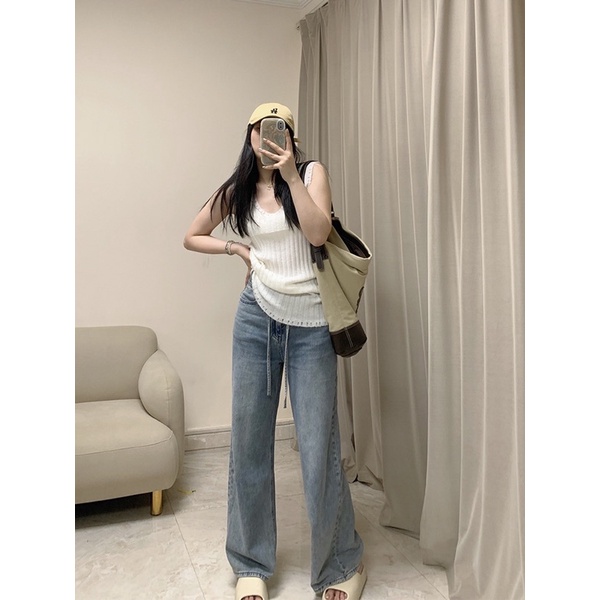 Quần jean ống suông thắt dây