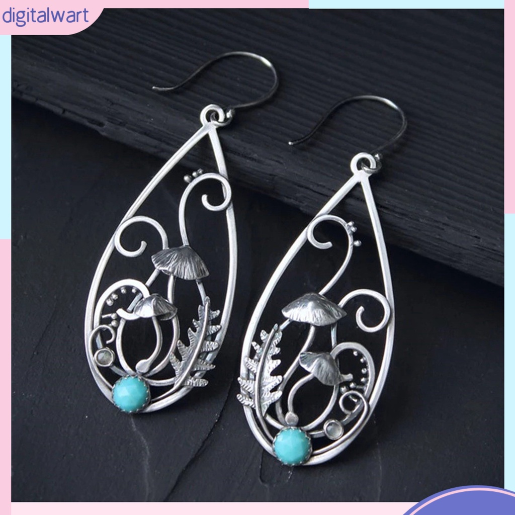 1 Đôi Bông Tai Hình Nấm Đính Đá Ngọc Lam Giả Phong Cách Retro Dành Cho Nữ