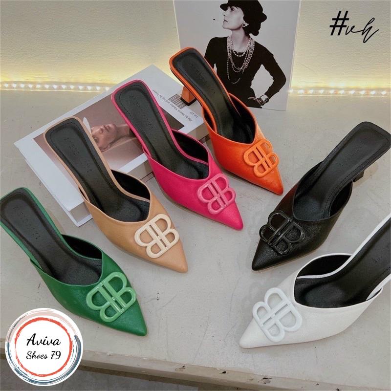 Giày sục gót chữ BB da sần  cực xinh xịn đẹp hót 2023 siêu nét.