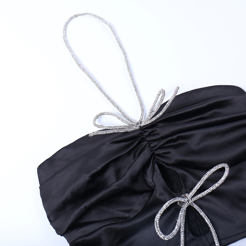 DUNEA Áo Hai Dây Hở Lưng Đính Nơ Lấp Lánh Phong Cách Quyến Rũ