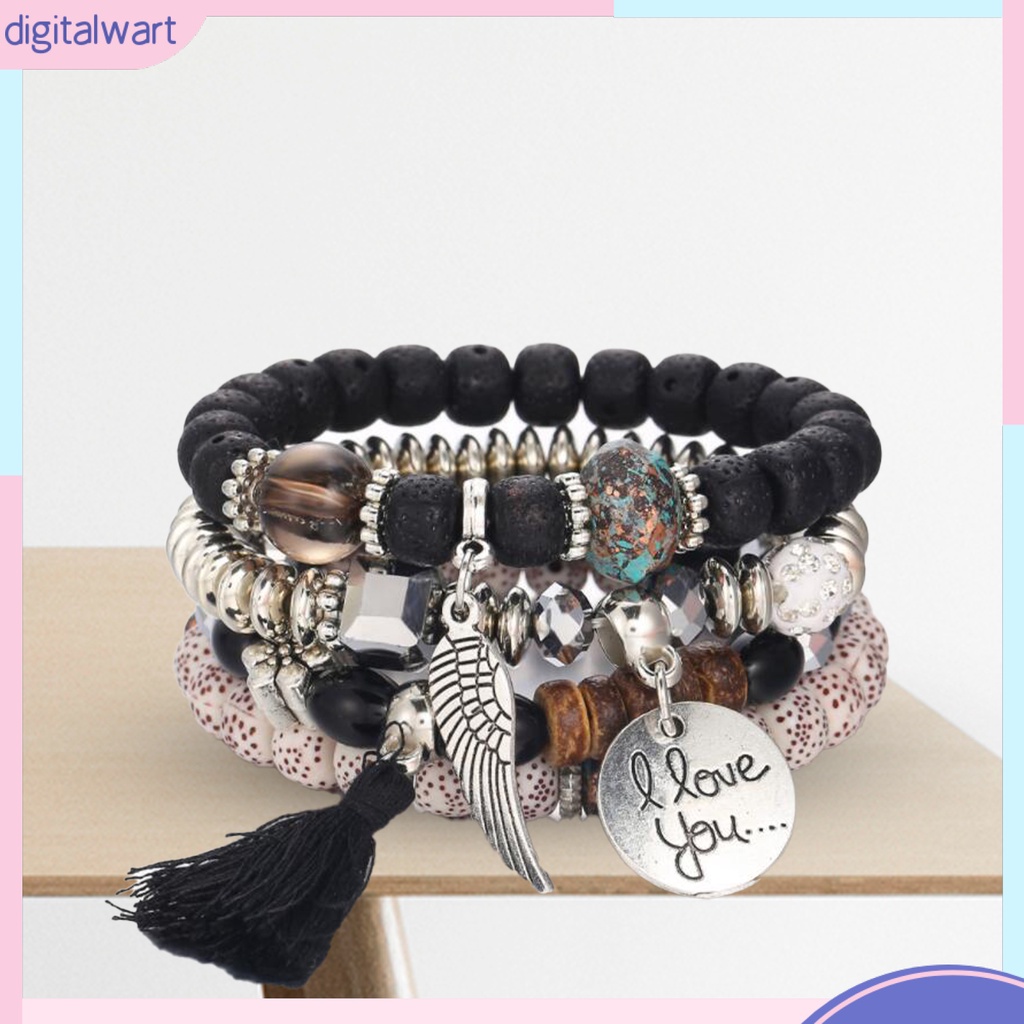 Set 4 Vòng Tay Chuỗi Hạt Nhiều Lớp Phong Cách Bohemian Hiện Đại Cho Nữ