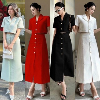 Set áo croptop vest kèm cv xẻ tà