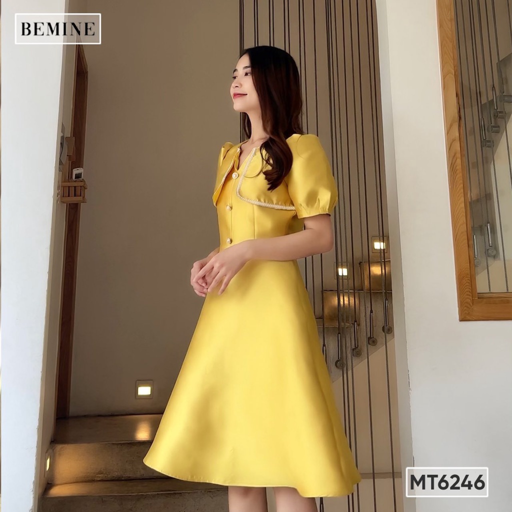 Đầm phối ren vạt ngực đính nút BEMINE MT6246