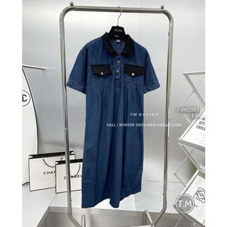Đầm jean dáng suông phối cổ bẻ