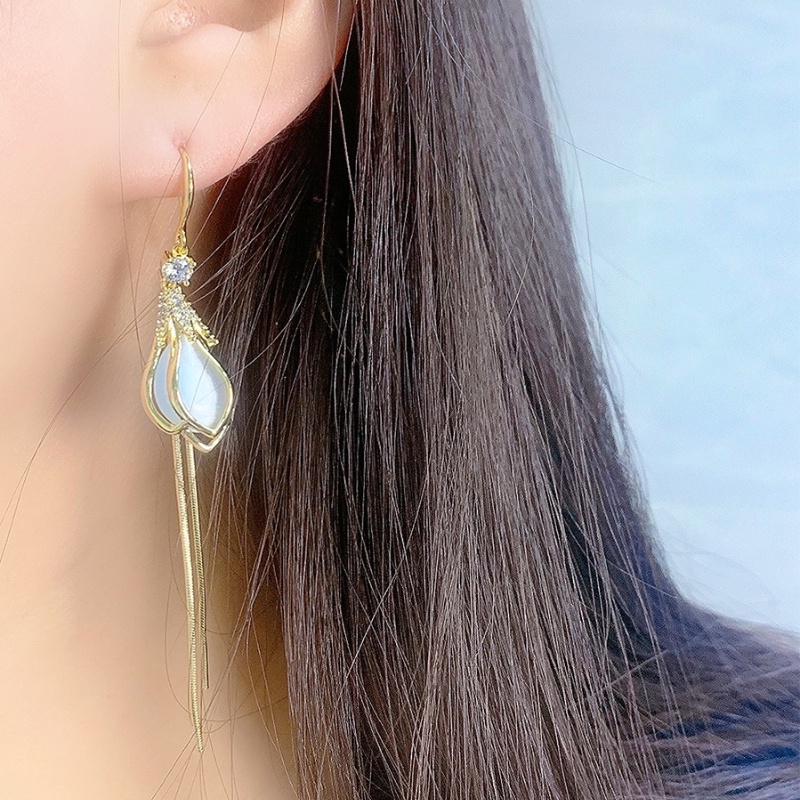 Bông Tai Dài Đính Đá Opal Cao Cấp Thời Trang Dành Cho Nữ