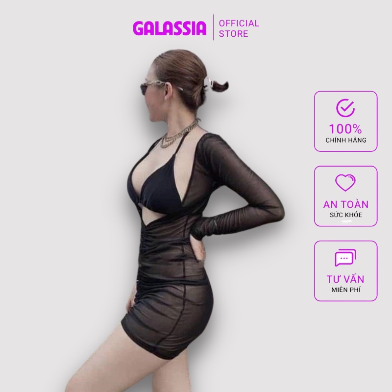 Set bikini 3 mảnh đồ bơi nữ kín đáo sóng loang dài tay liền váy rút dây sexy Galassia