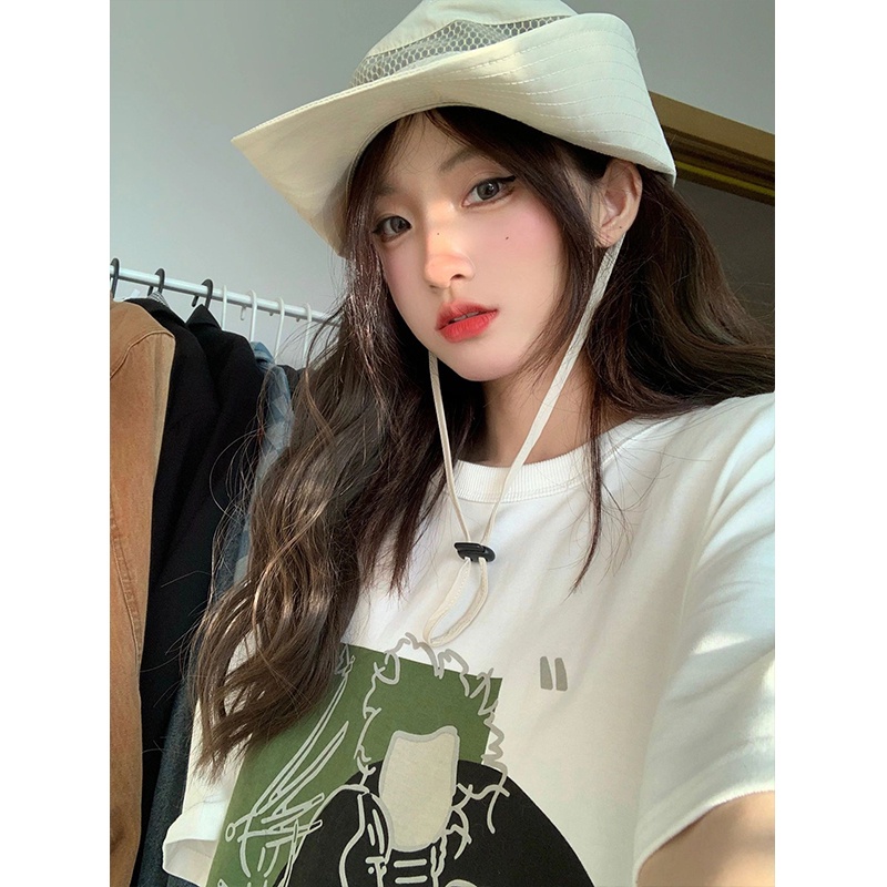 Áo Thun Tay Ngắn Dáng Rộng Họa Tiết In Theo Phong Cách Hàn Quốc