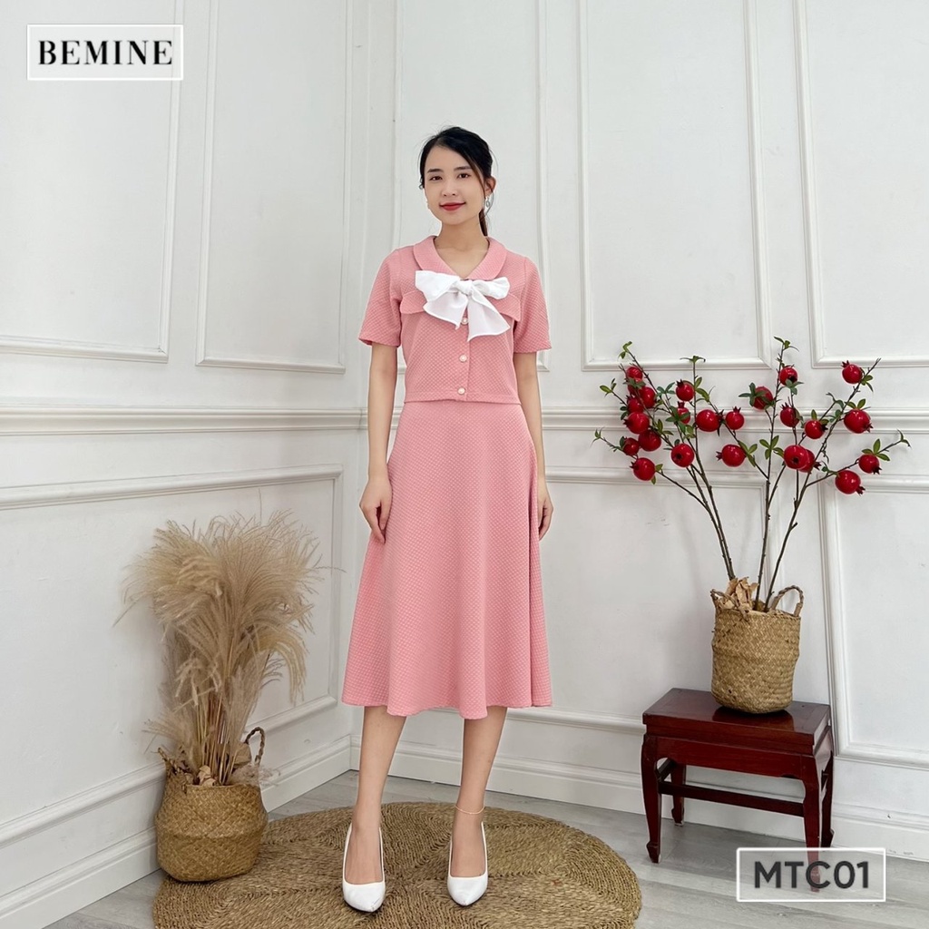 Set chân váy áo phối nơ túi nắp BEMINE STC01