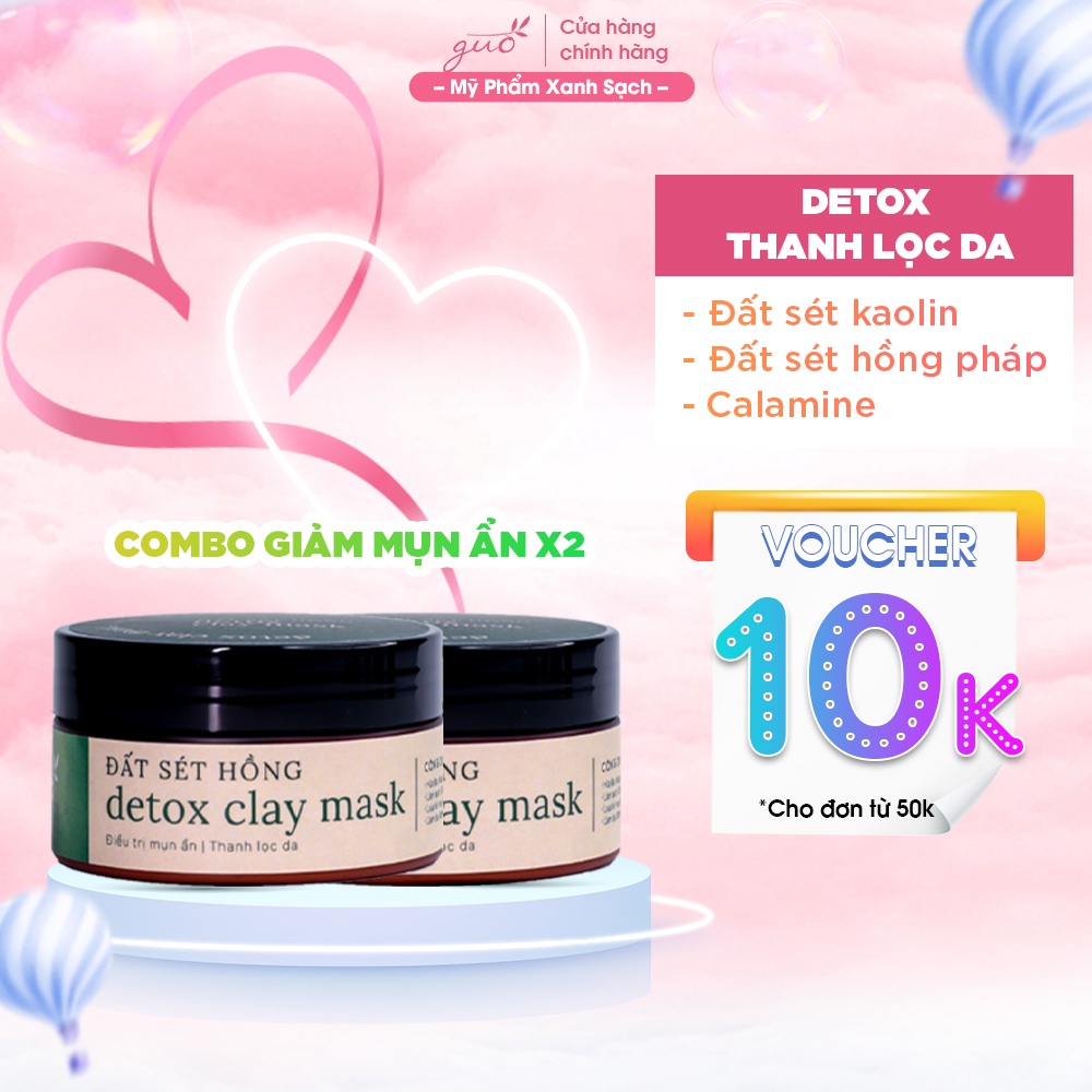 Combo 2 Mặt Nạ Giảm mụn ẩn hiệu quả gấp 2 lần -Thải Độc Đất Sét Hồng Pháp Ngừa Mụn GUO-Detox Clay Mask