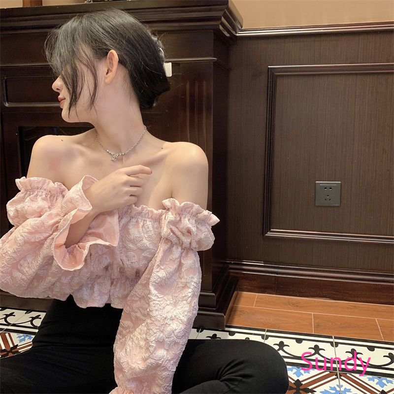 Áo Kiểu Tay Dài Trễ Vai Xếp Ly Thời Trang Mùa Xuân Phong Cách Pháp Cho Nữ