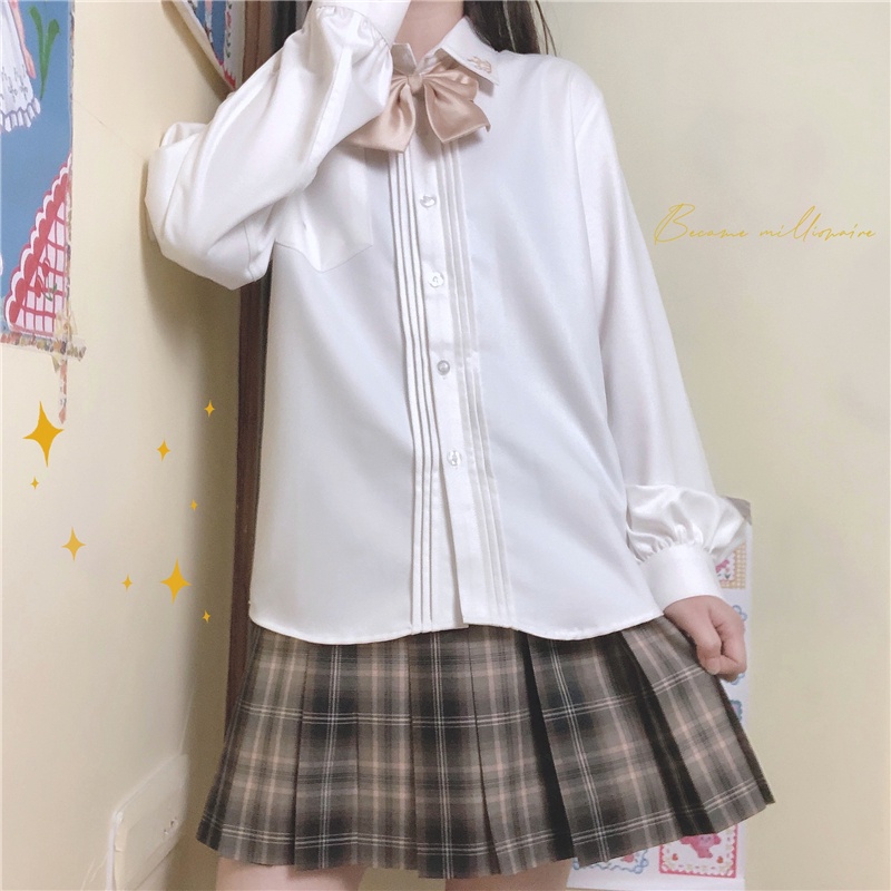 Áo Sơ Mi Đồng Phục Áo Sơ Mi Trắng Sữa Tay Dài Thêu Hoa Anh Đào Trung Bình Ling jk Cho Nữ