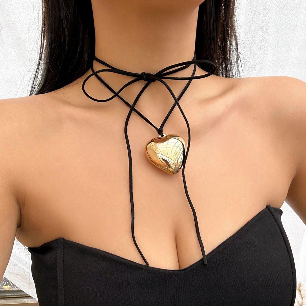 LOMBARD Vòng Cổ Choker Vải Nhung Mặt Trái Tim Lớn Thời Trang Cho Nữ