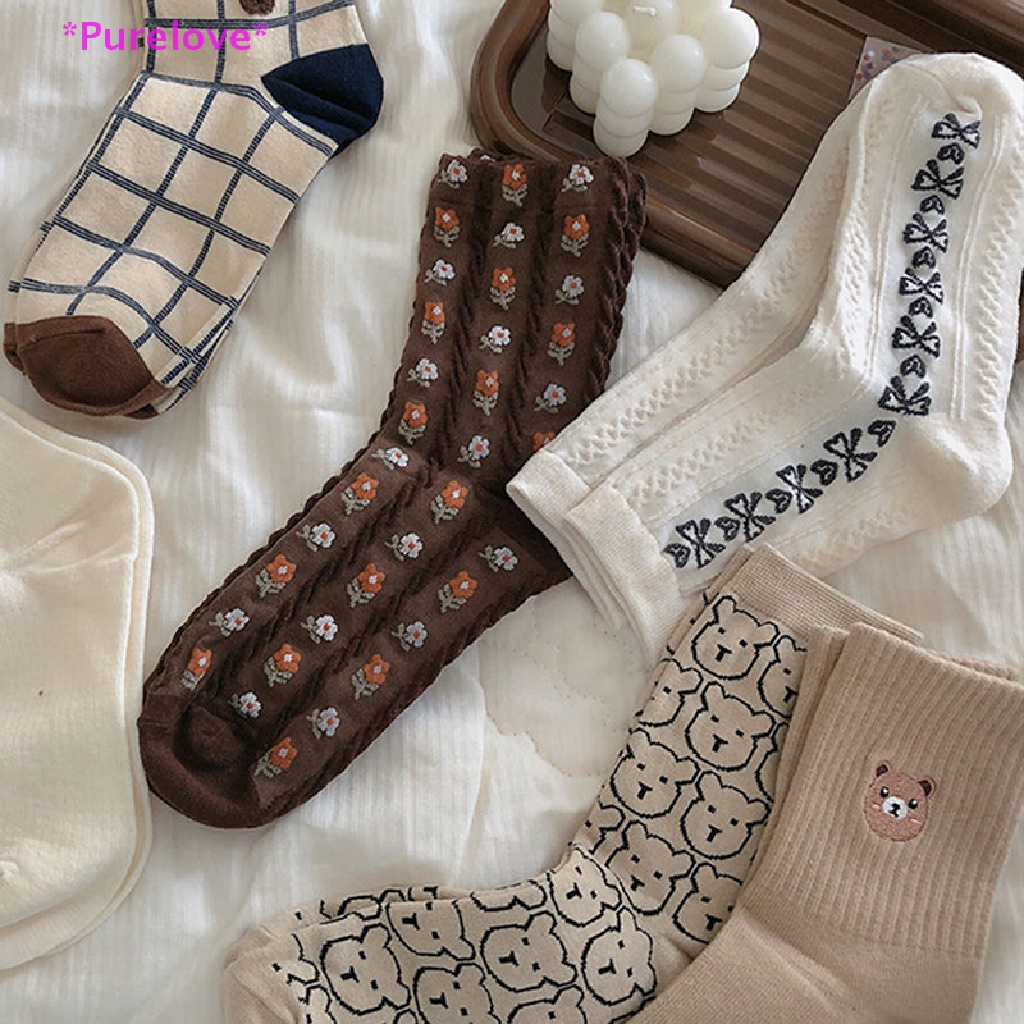 Vớ cotton Thể Thao In Họa Tiết Gấu Dễ Thương Phong Cách Nhật Bản Cho Nữ Mới
