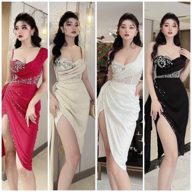 ĐẦM body PHI LỤA 1 VAI KẾT ĐÁ GƯƠNG CAO CẤP