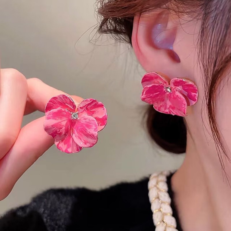 Bông Tai Hoa Đào Đỏ Thiết Kế Đơn Giản Chất Lượng Cao