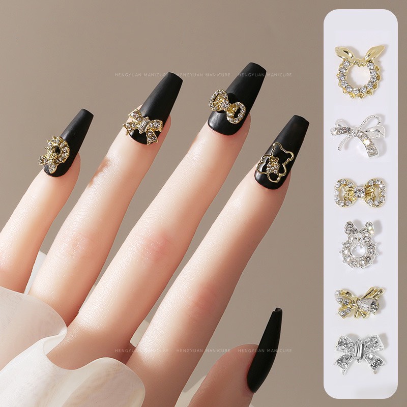 Charm nail, charm nơ, đá, thỏ, hoa phụ kiện trang trí móng tay