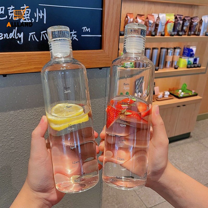 Bình Nước Thủy Tinh Trong Suốt Dung Tích Lớn 500ML Có Thang Đo Thời Gian Chống Rò Rỉ Cho Hoạt Động Thể Thao Ngoài