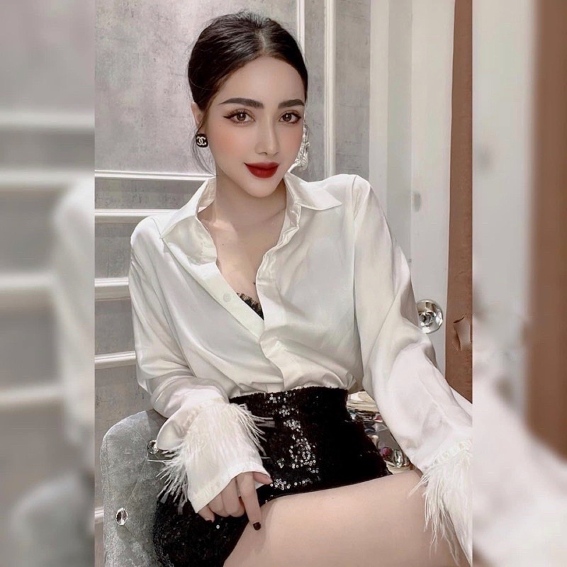 ÁO SƠ MI LỤA TAY PHA LÔNG