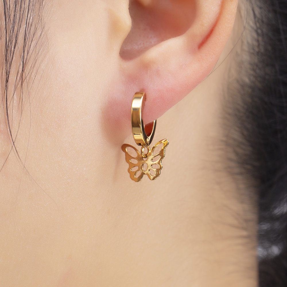 Bông Tai Mạ Vàng 18K Hình Bươm Bướm Dễ Thương Không Gây Dị Ứng Thời Trang Cho Nữ
