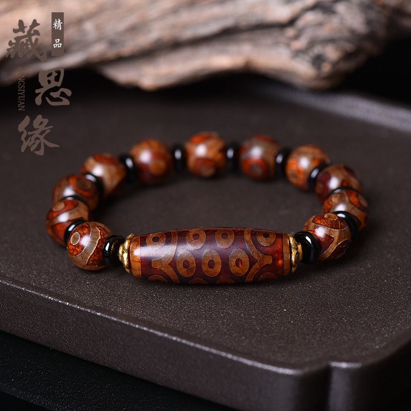 Vòng Tay Chuỗi Hạt Đá Mã Não Màu Đen Tự Nhiên Phong Cách Phật Giáo Tây Tạng 2.11