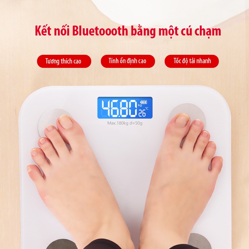 Cân Điện Tử Sức Khỏe Thông Minh Bluetoooth, Cân Bluetooth Phân Tích Chỉ Số Cơ Thể Màn Hình Hiển Thị LCD