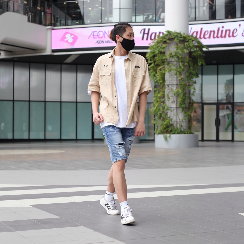 Quần đùi bò nam rách màu xanh sẫm sup VNXK Pon.mens
