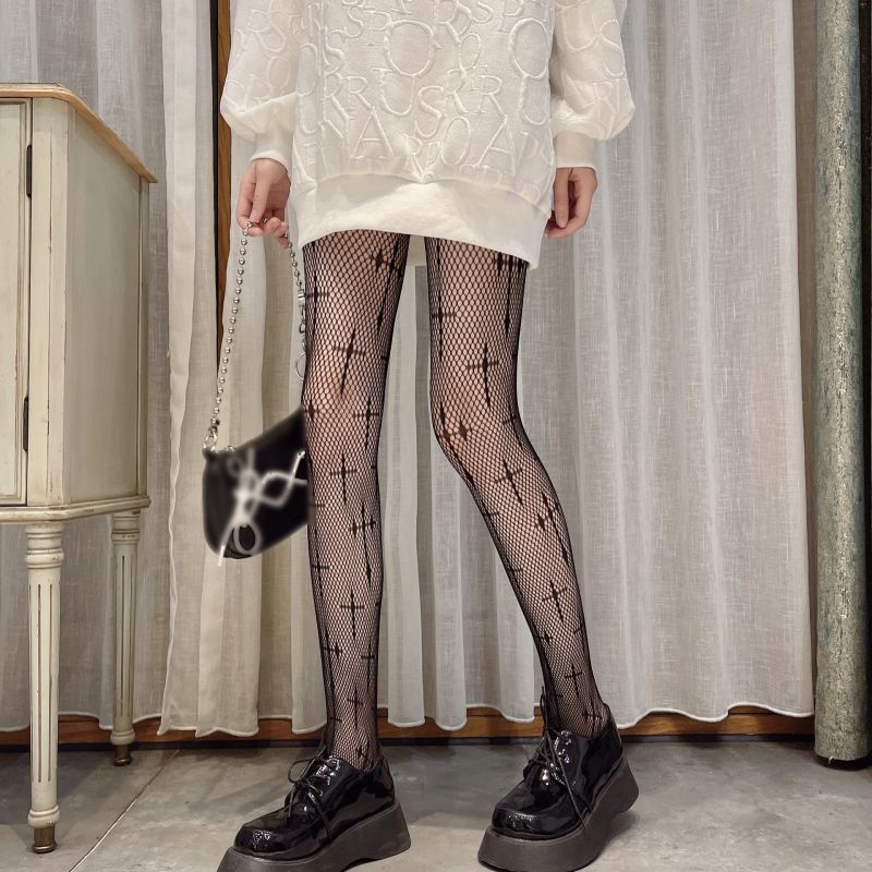 Quần Tất Lưới Lụa Co Giãn Lưng Cao Dây Đan Chéo Phong Cách Lolita Gợi Cảm Thời Trang Cho Nữ