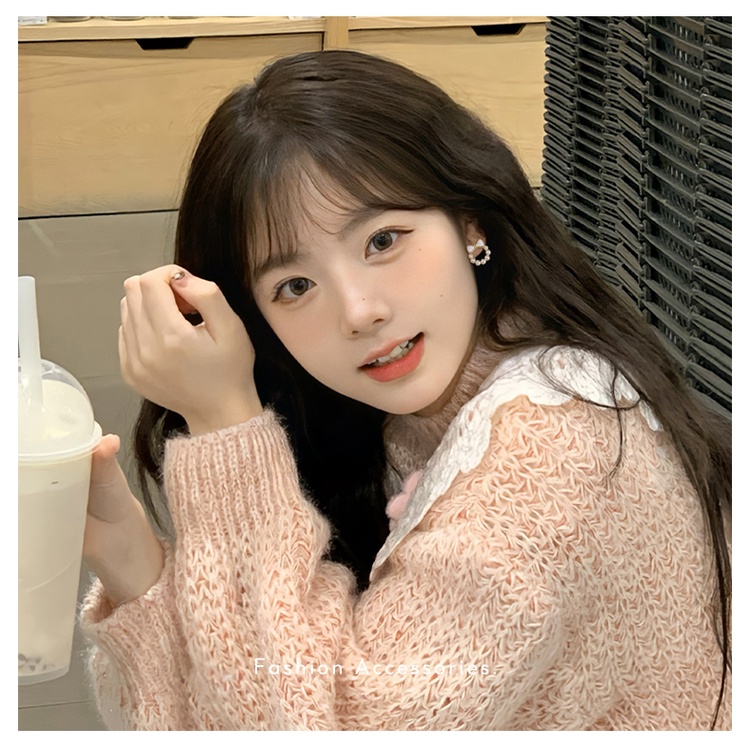 Bông Tai Hình Nơ Đính Ngọc Trai Mini Dễ Thương Thời Trang Cho Nữ