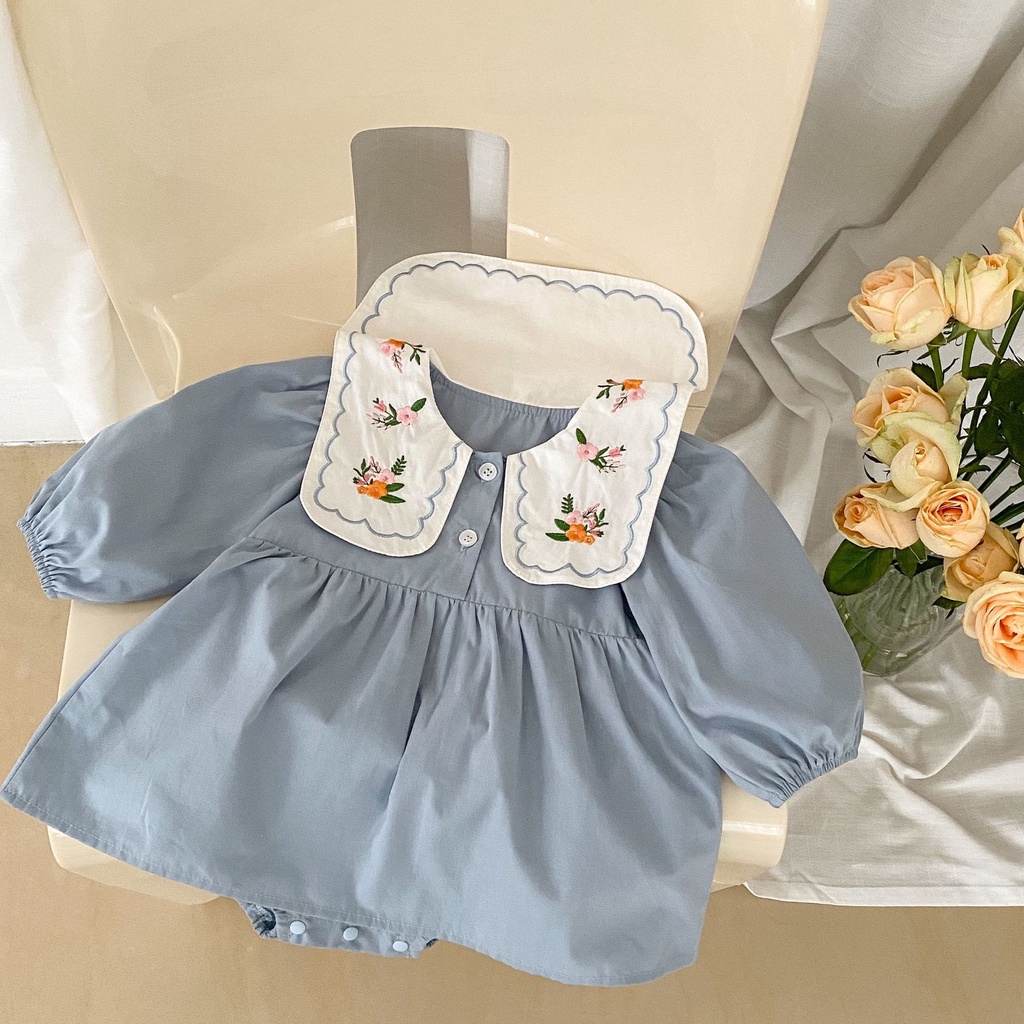 Đầm cotton Trơn Thêu Họa Tiết Phong Cách Hàn Quốc Xinh Xắn Dành Cho Bé Gái
