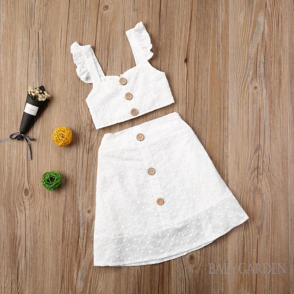 Set Áo Cổ Vuông Không Tay Màu Trơn + Chân Váy Lưng Thun Thời Trang Cho Bé Gái 1-6 Tuổi