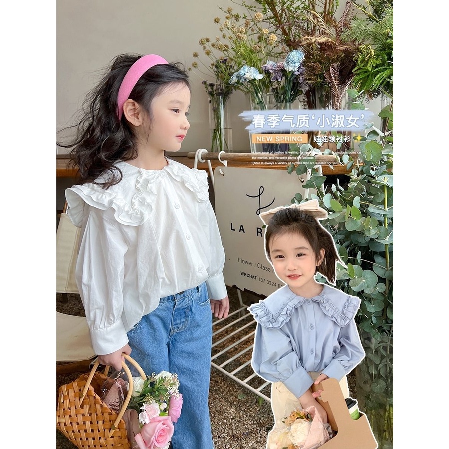 Áo Ren Cổ Bèo Dáng Rộng Thời Trang Mùa Xuân 2023 Cho Bé Gái