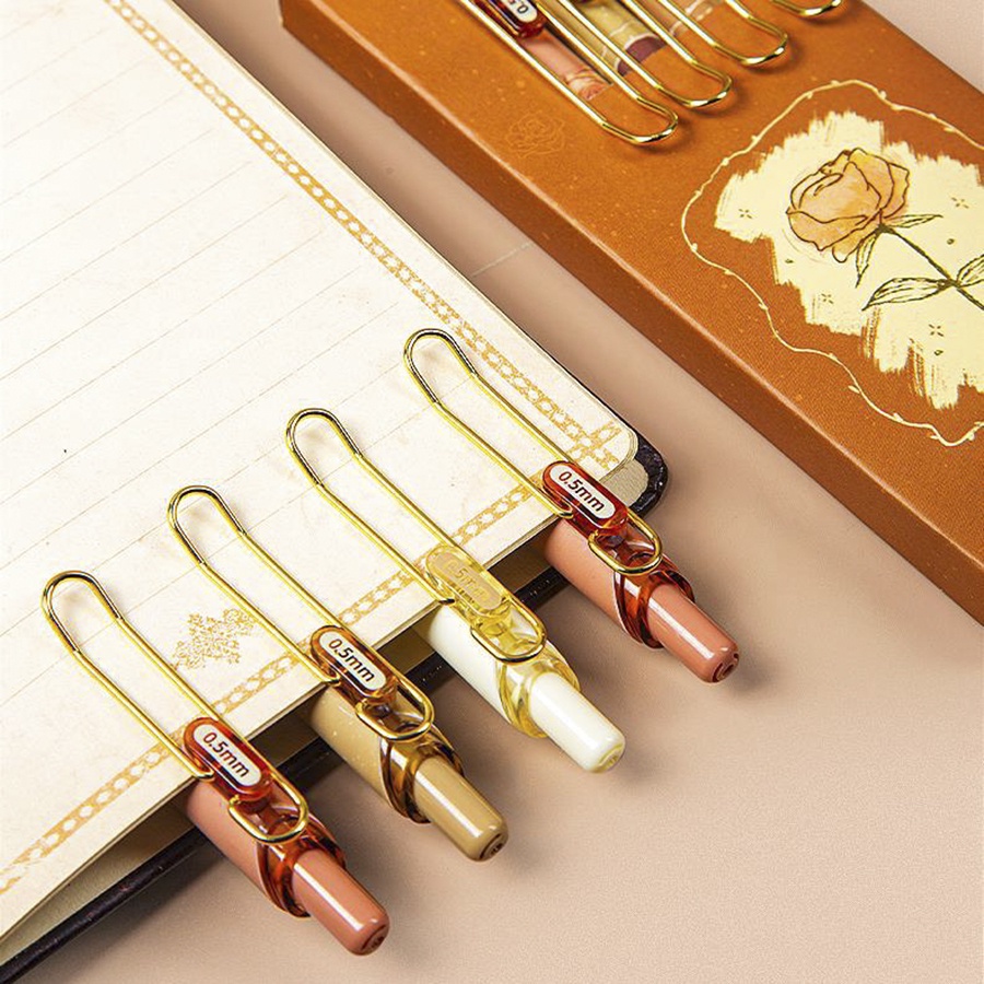 Bút ge vintage B73  mực đen Hoa hồng Rose bút viết nét 0.5mm, viết dễ bâm thương cài kim loại