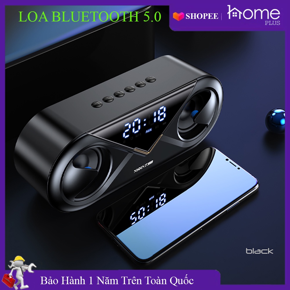 Loa bluetooth mini bass cực căng, loa không dây nghe nhạc âm thanh hifi kết hợp đồng hồ và đèn led nháy theo nhạc.