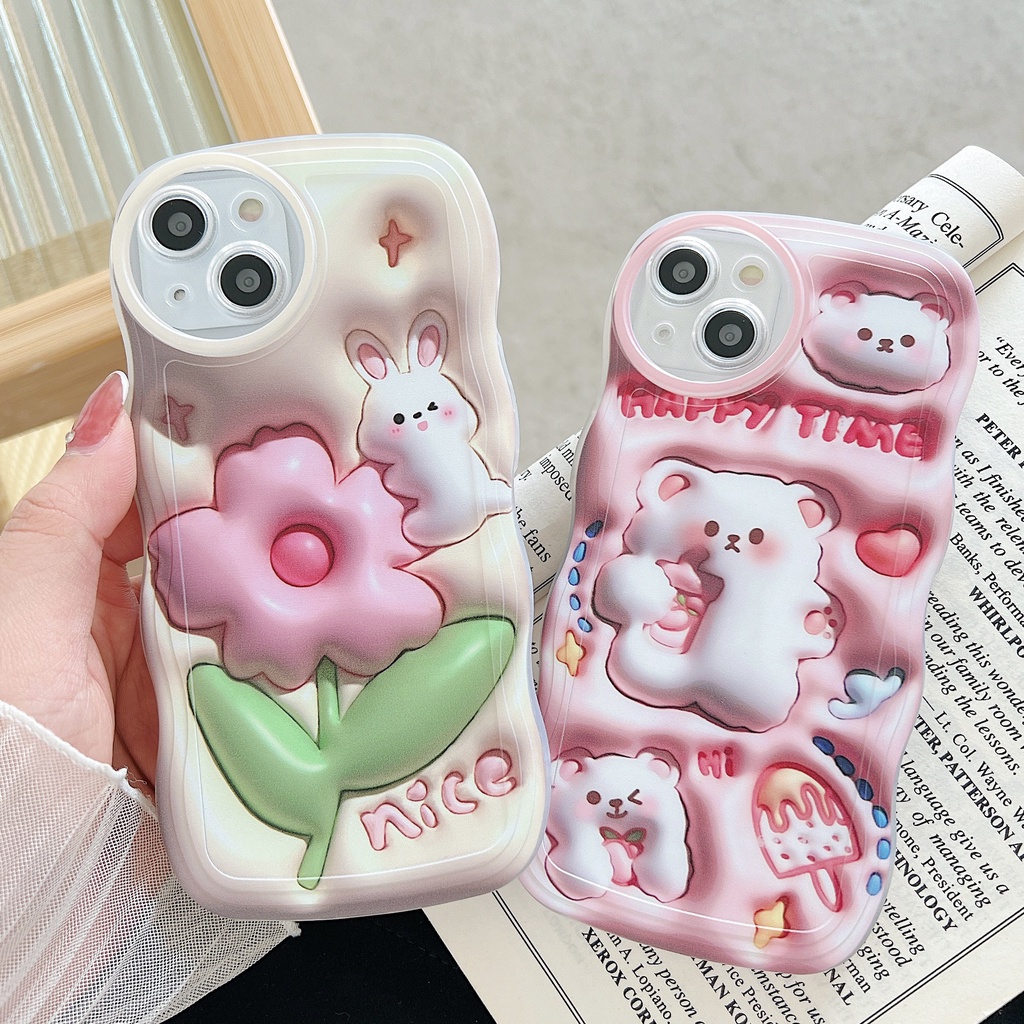 Ốp lưng Oppo F7 F5 Youth A94 A93 Reno 8t 8 7 6 5 4 7z 8z F11 Pro F9 Pro F1s A91 3D Cartoon lovely Bear rabbit Wave edge soft phone case