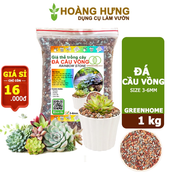 Đá cầu vồng, bao 1kg, kích rễ, đậm màu, thoát nước tốt, chuyên xương rồng, sen, bonsai