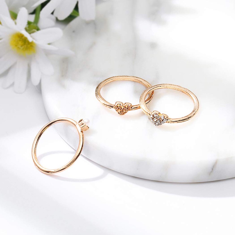 Bộ Nhẫn Đính Ngọc Trai Khắc Hình Trái Tim Phong Cách Boho Cho Nữ